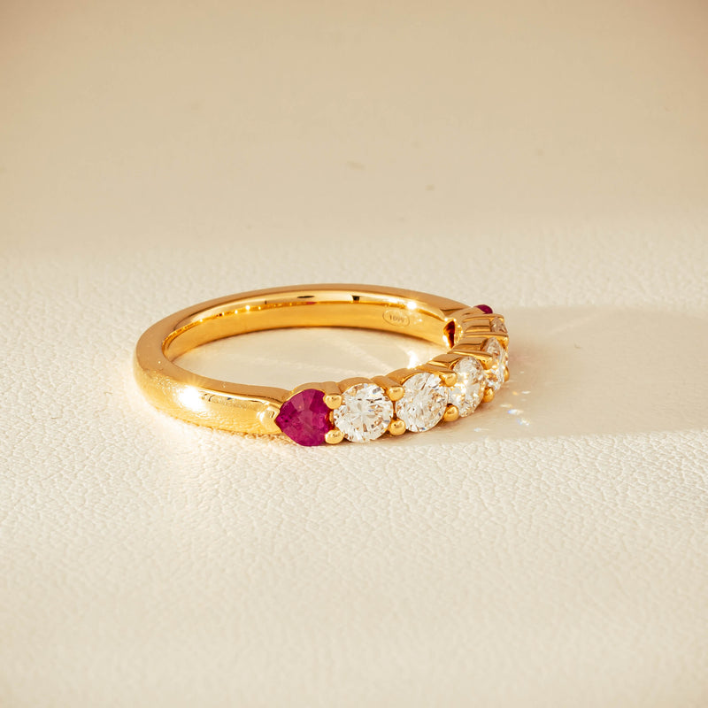 18ct Yellow Gold Diamond & Ruby Hearts Panorama Ring - Ring - Walker & Hall