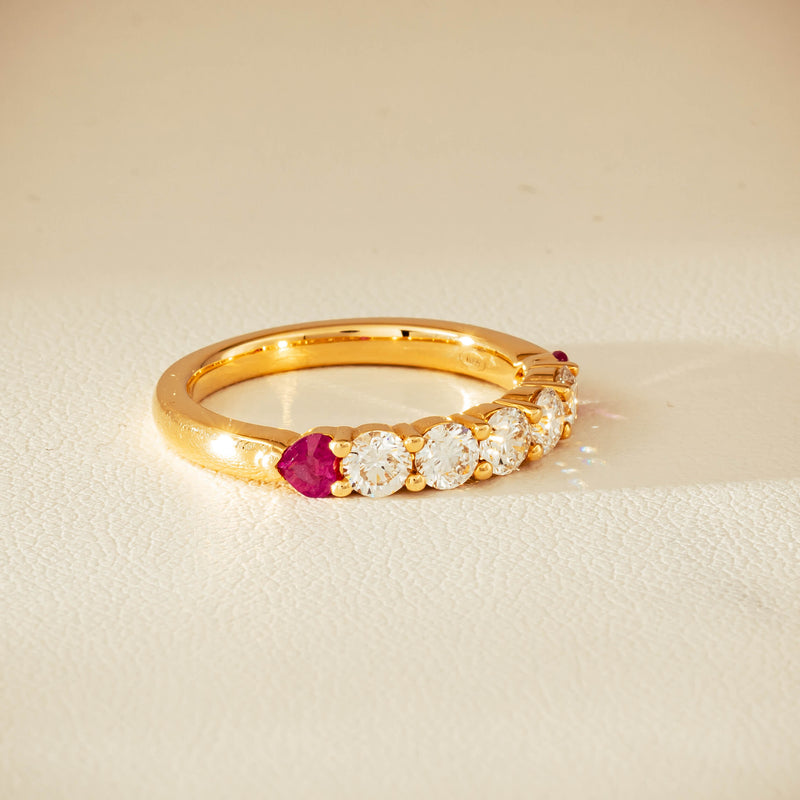 18ct Yellow Gold Diamond & Ruby Hearts Panorama Ring - Ring - Walker & Hall