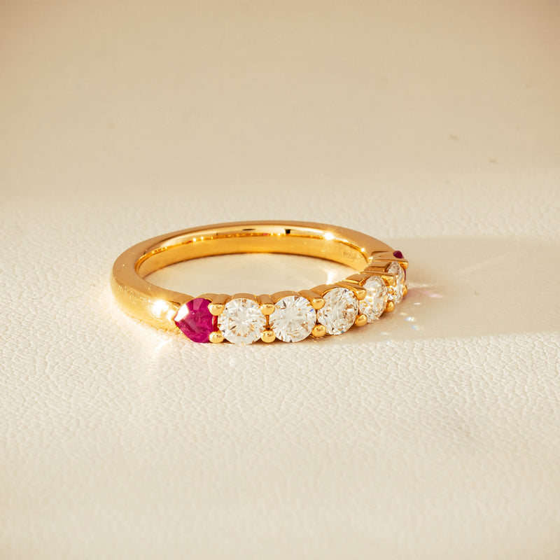 18ct Yellow Gold Diamond & Ruby Hearts Panorama Ring - Ring - Walker & Hall