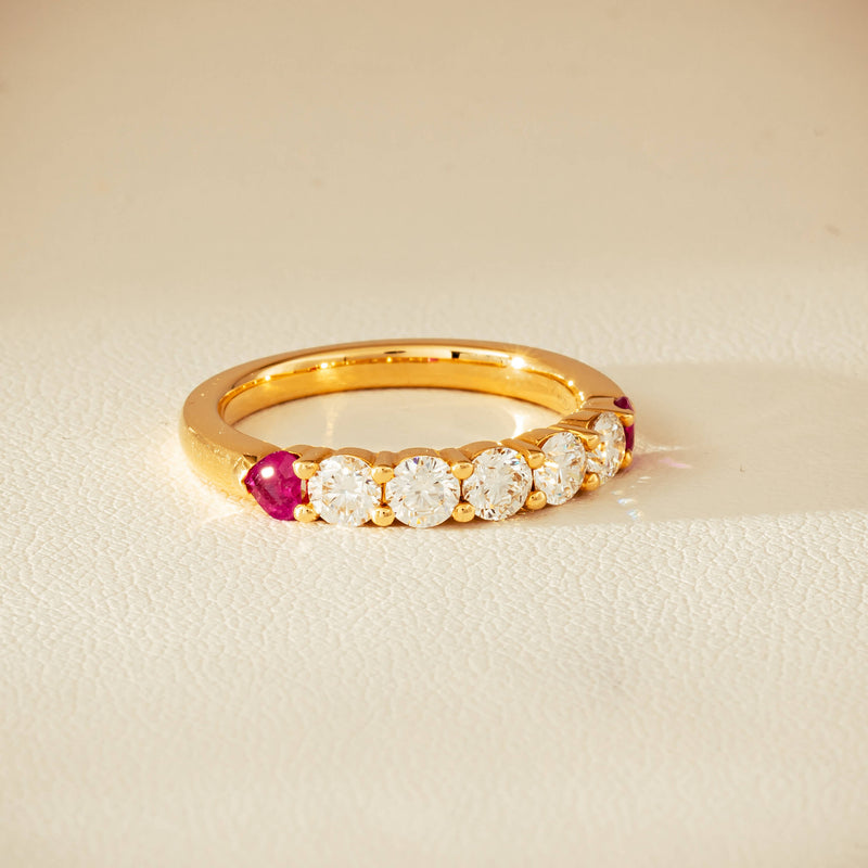 18ct Yellow Gold Diamond & Ruby Hearts Panorama Ring - Ring - Walker & Hall