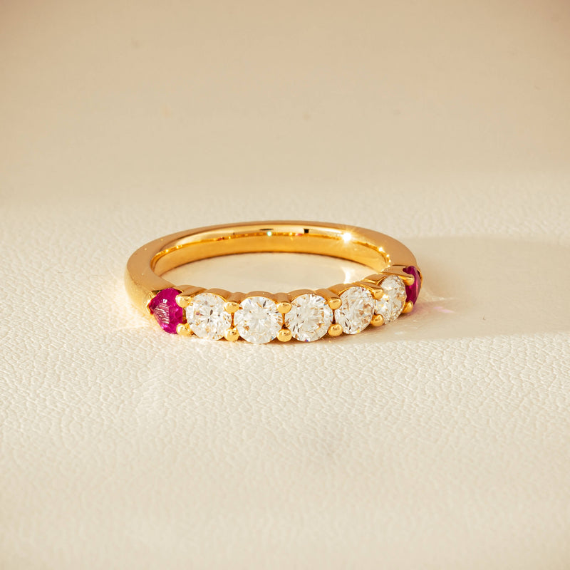 18ct Yellow Gold Diamond & Ruby Hearts Panorama Ring - Ring - Walker & Hall