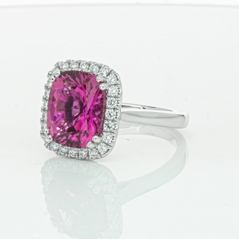 18ct White Gold Pink Tourmaline & Diamond Fleur Ring-Ring-Walker & Hall