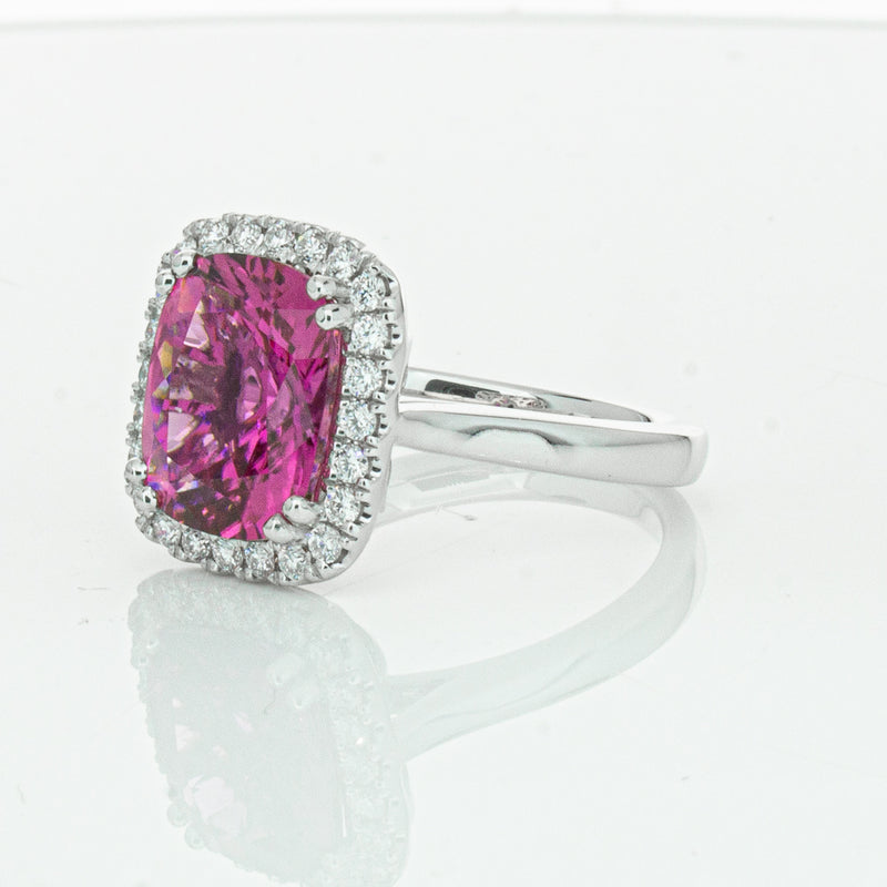 18ct White Gold Pink Tourmaline & Diamond Fleur Ring-Ring-Walker & Hall