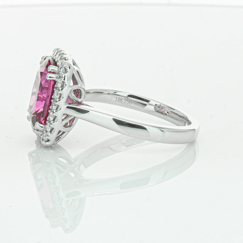 18ct White Gold Pink Tourmaline & Diamond Fleur Ring-Ring-Walker & Hall