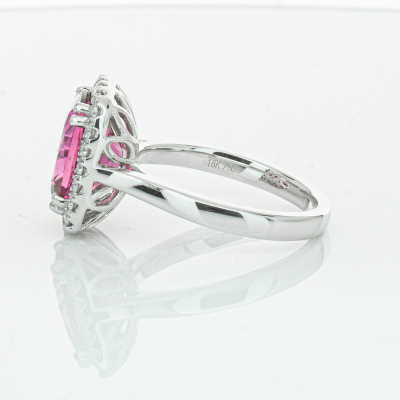 18ct White Gold Pink Tourmaline & Diamond Fleur Ring-Ring-Walker & Hall