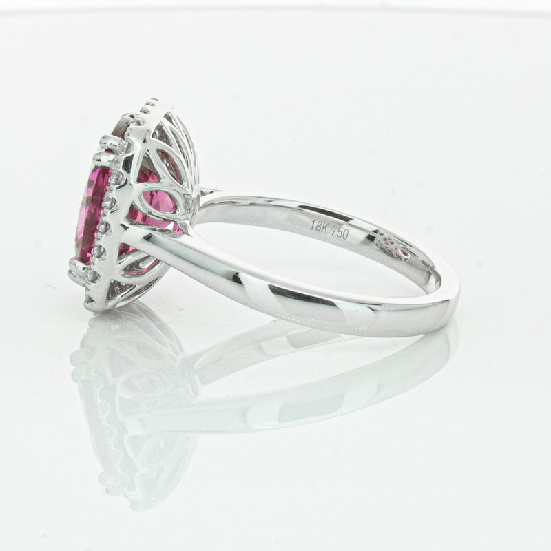 18ct White Gold Pink Tourmaline & Diamond Fleur Ring-Ring-Walker & Hall