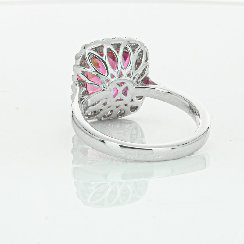 18ct White Gold Pink Tourmaline & Diamond Fleur Ring-Ring-Walker & Hall