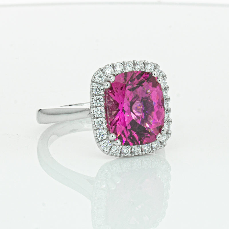 18ct White Gold Pink Tourmaline & Diamond Fleur Ring-Ring-Walker & Hall