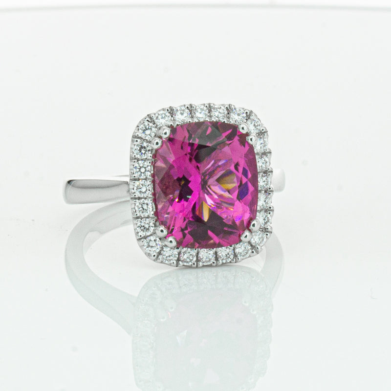 18ct White Gold Pink Tourmaline & Diamond Fleur Ring-Ring-Walker & Hall