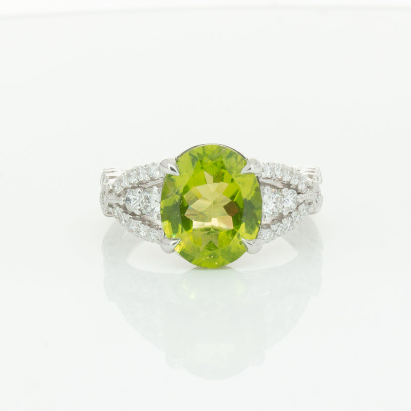 18ct White Gold 3.38ct Peridot & Diamond Ring-Ring-Walker & Hall