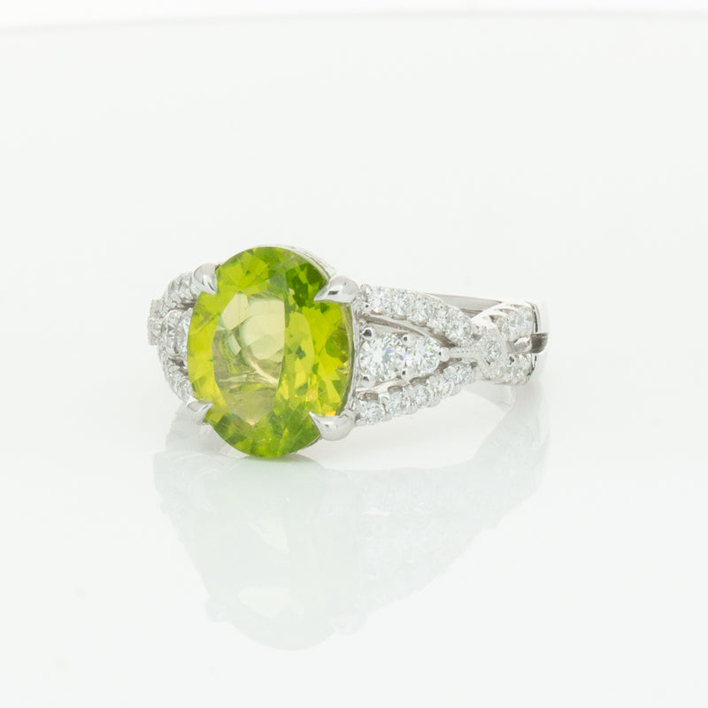 18ct White Gold 3.38ct Peridot & Diamond Ring-Ring-Walker & Hall