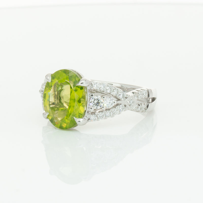 18ct White Gold 3.38ct Peridot & Diamond Ring-Ring-Walker & Hall