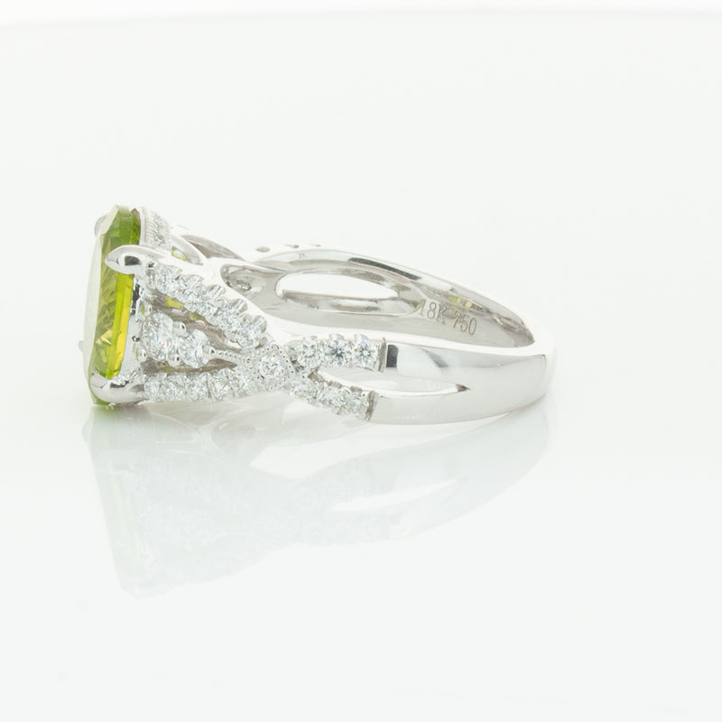 18ct White Gold 3.38ct Peridot & Diamond Ring-Ring-Walker & Hall