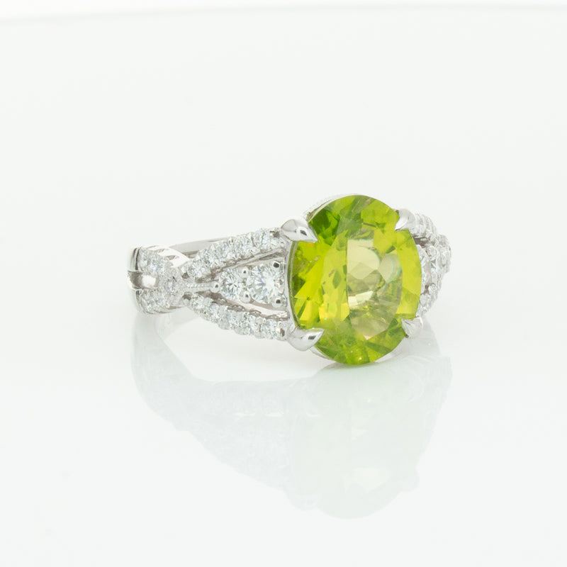 18ct White Gold 3.38ct Peridot & Diamond Ring-Ring-Walker & Hall