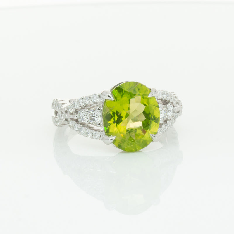 18ct White Gold 3.38ct Peridot & Diamond Ring-Ring-Walker & Hall