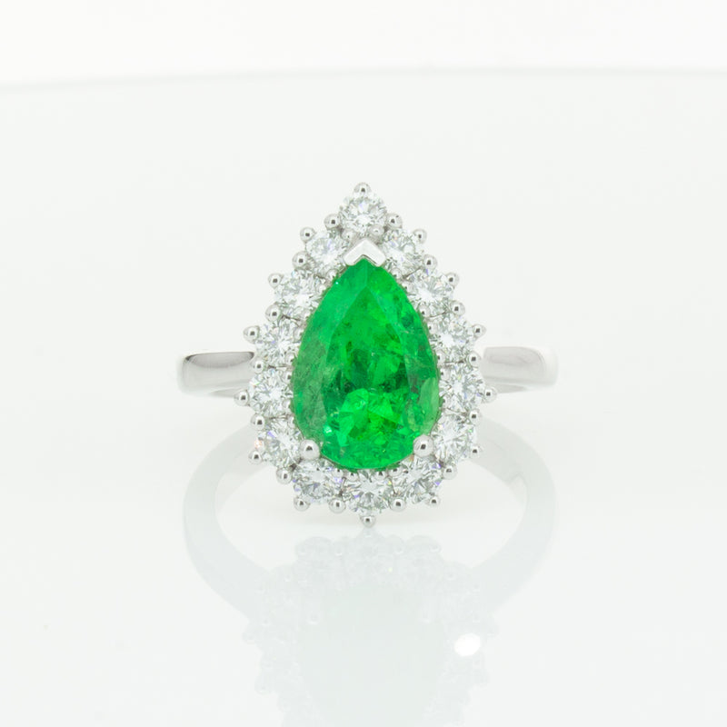 18ct White Gold Emerald & Diamond Belle Ring-Ring-Walker & Hall