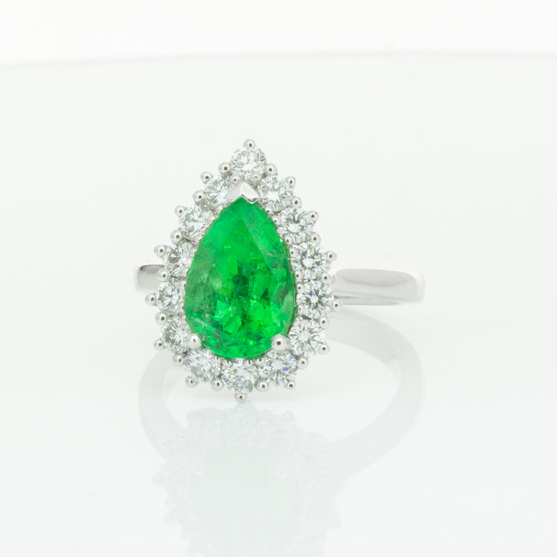 18ct White Gold Emerald & Diamond Belle Ring-Ring-Walker & Hall