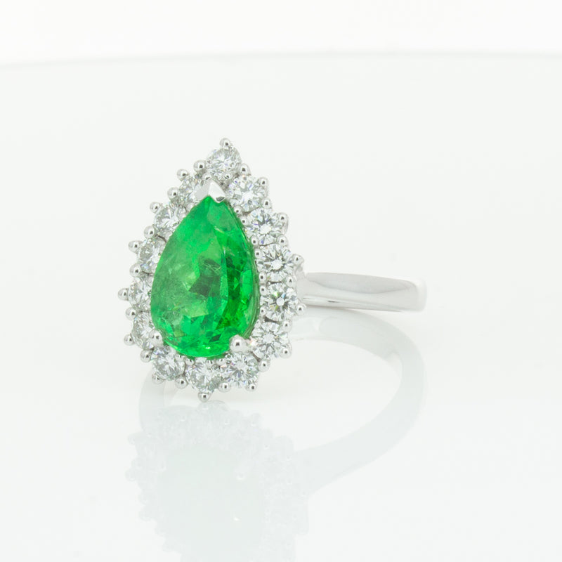 18ct White Gold Emerald & Diamond Belle Ring-Ring-Walker & Hall