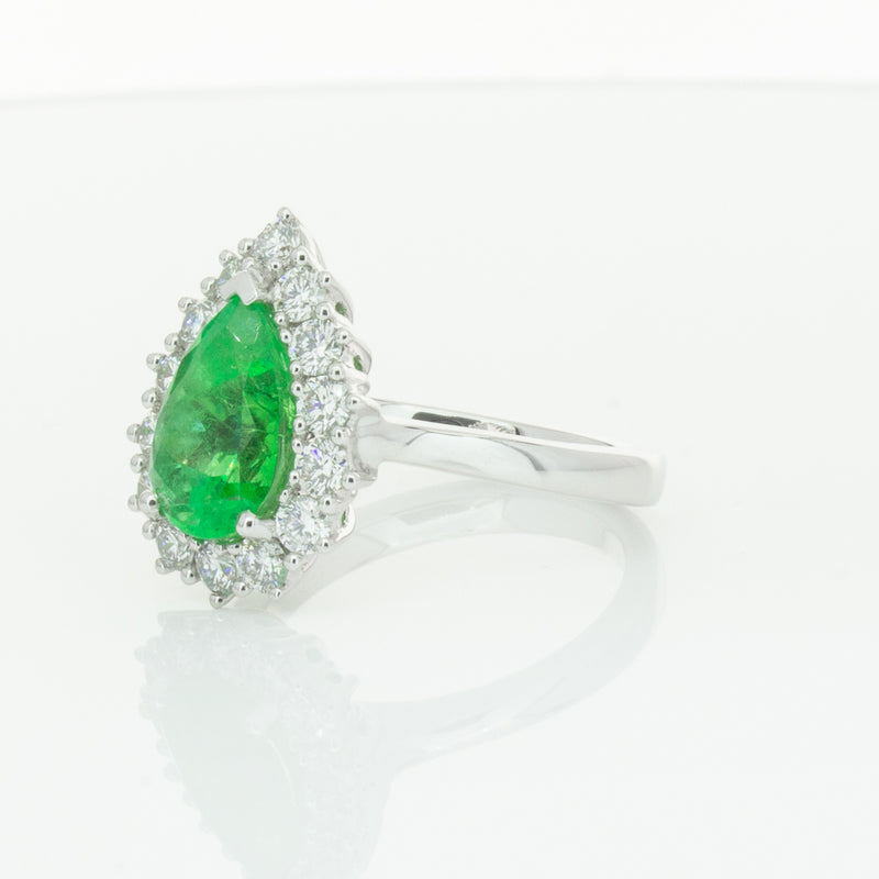 18ct White Gold Emerald & Diamond Belle Ring-Ring-Walker & Hall