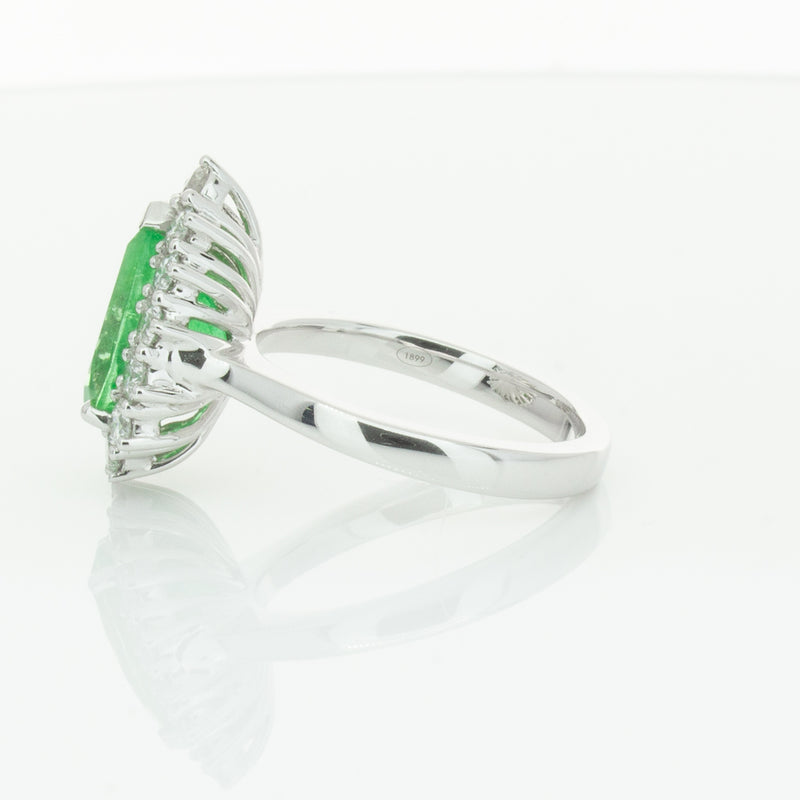 18ct White Gold Emerald & Diamond Belle Ring-Ring-Walker & Hall