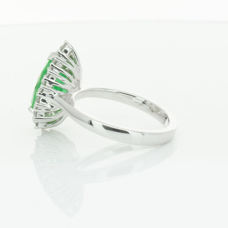 18ct White Gold Emerald & Diamond Belle Ring-Ring-Walker & Hall