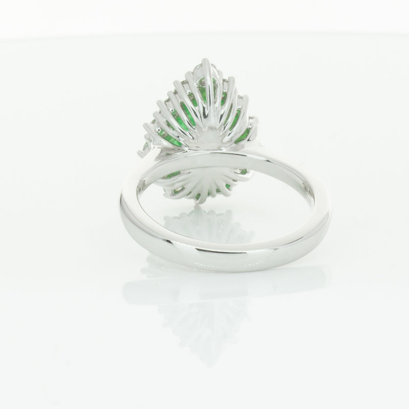 18ct White Gold Emerald & Diamond Belle Ring-Ring-Walker & Hall