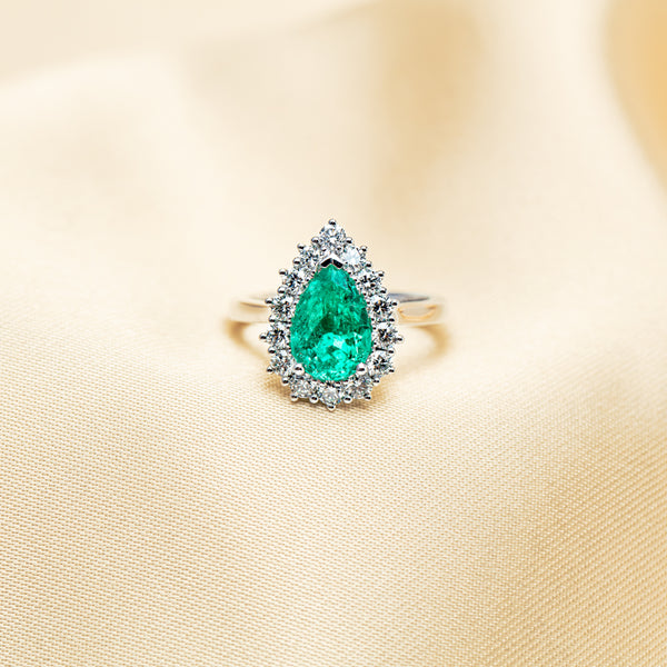 18ct White Gold 2.84ct Emerald & Diamond Belle Ring - Ring - Walker & Hall