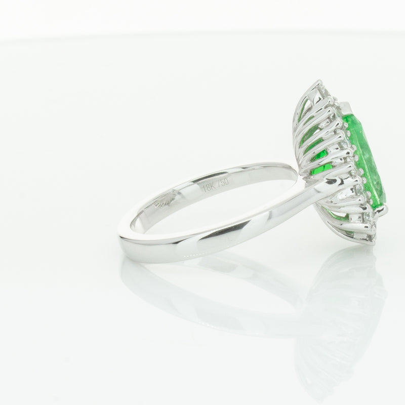 18ct White Gold Emerald & Diamond Belle Ring-Ring-Walker & Hall