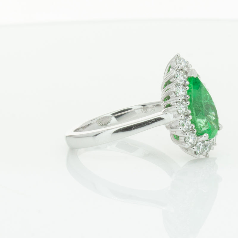 18ct White Gold Emerald & Diamond Belle Ring-Ring-Walker & Hall