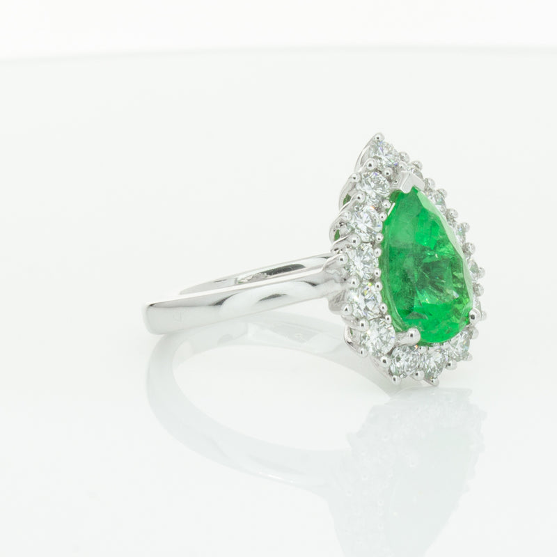 18ct White Gold Emerald & Diamond Belle Ring-Ring-Walker & Hall