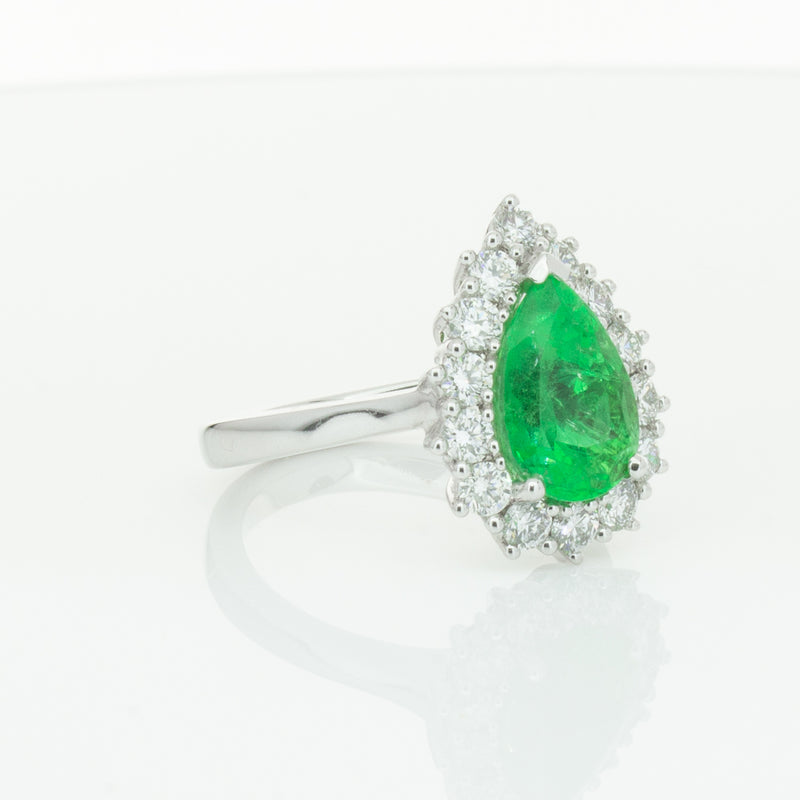 18ct White Gold Emerald & Diamond Belle Ring-Ring-Walker & Hall
