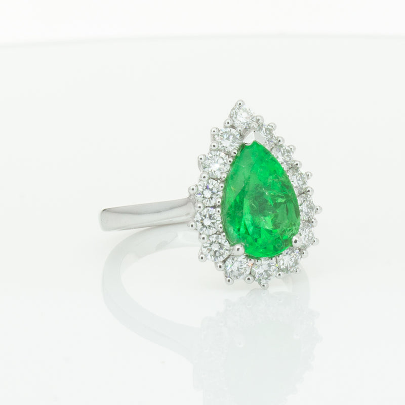 18ct White Gold Emerald & Diamond Belle Ring-Ring-Walker & Hall