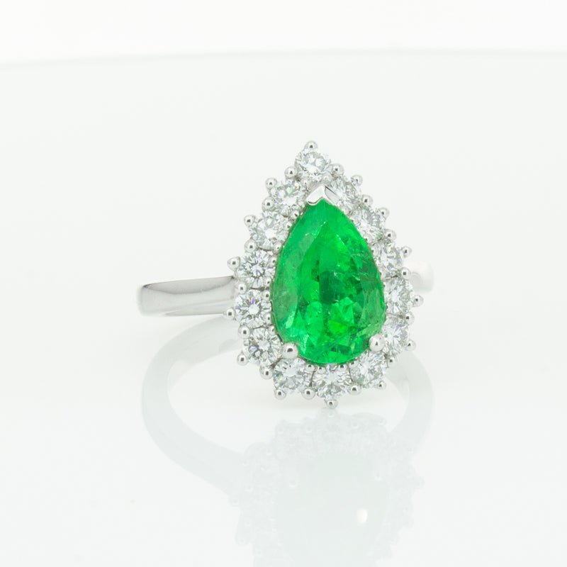 18ct White Gold Emerald & Diamond Belle Ring-Ring-Walker & Hall