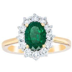 18ct Yellow Gold 1.33ct Emerald & Diamond Belle Ring - Ring - Walker & Hall