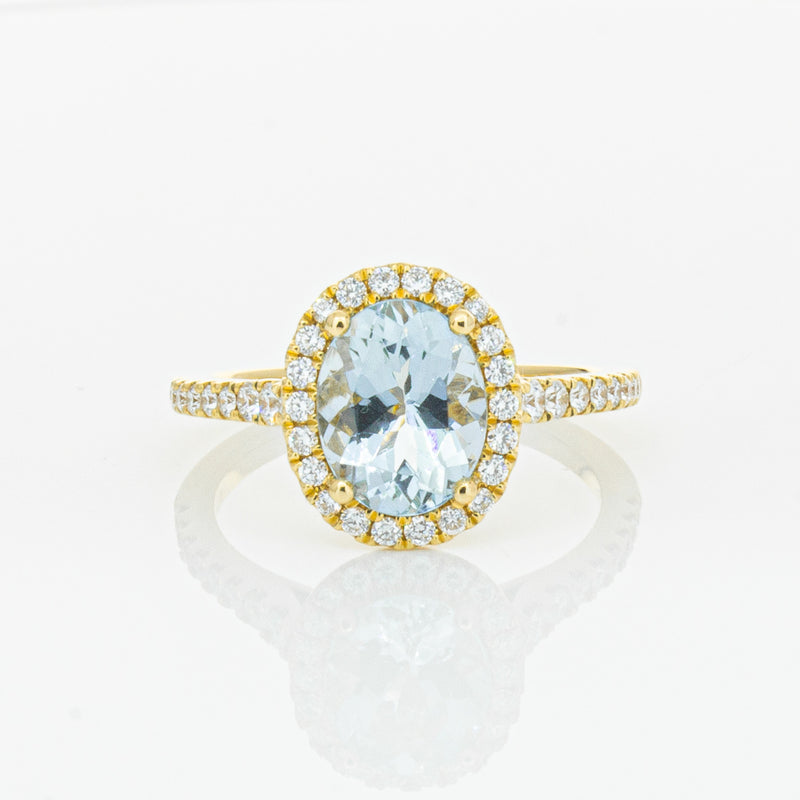 18ct Yellow Gold 1.58ct Aquamarine & Diamond Sierra Ring-Ring-Walker & Hall