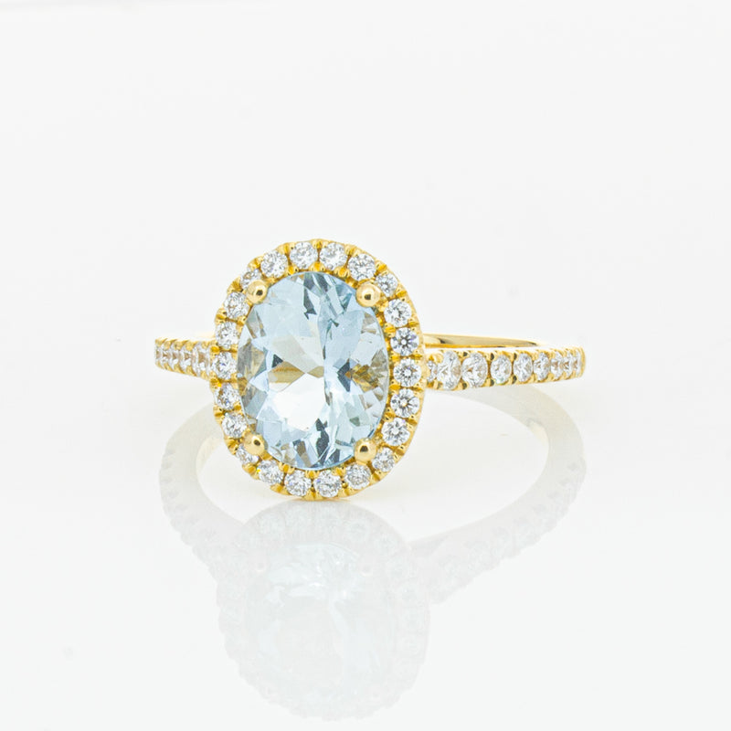 18ct Yellow Gold 1.58ct Aquamarine & Diamond Sierra Ring-Ring-Walker & Hall