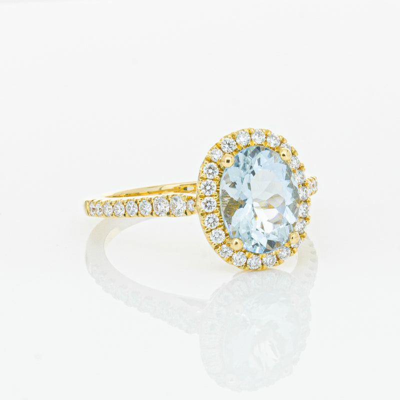 18ct Yellow Gold 1.58ct Aquamarine & Diamond Sierra Ring-Ring-Walker & Hall