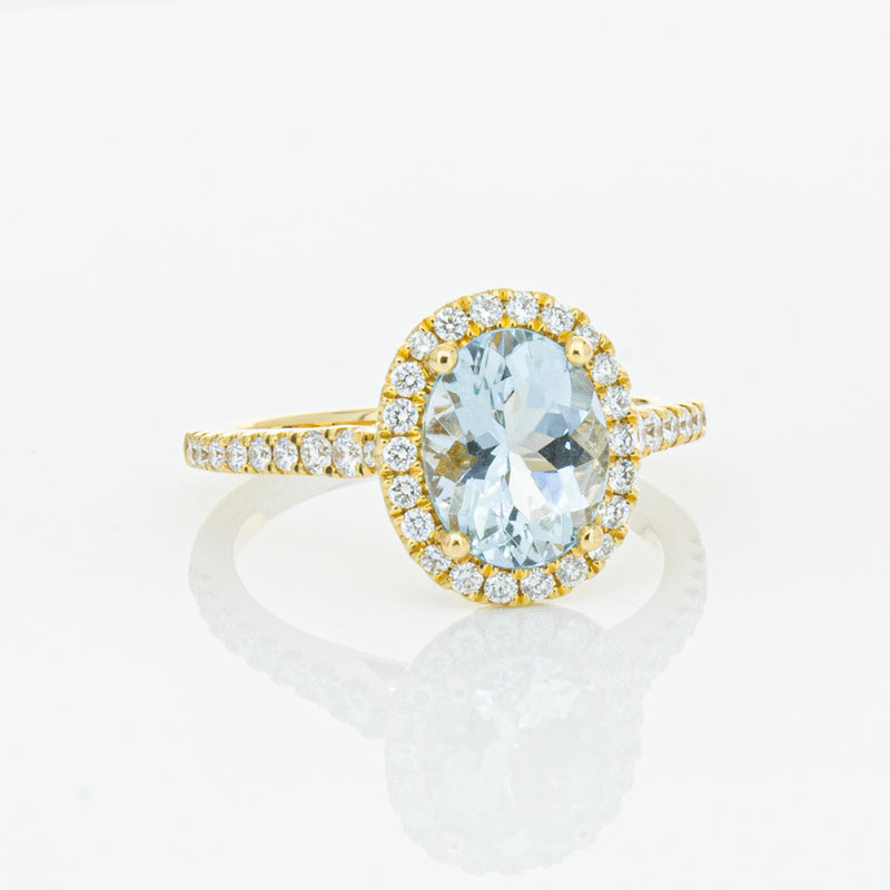 18ct Yellow Gold 1.58ct Aquamarine & Diamond Sierra Ring-Ring-Walker & Hall