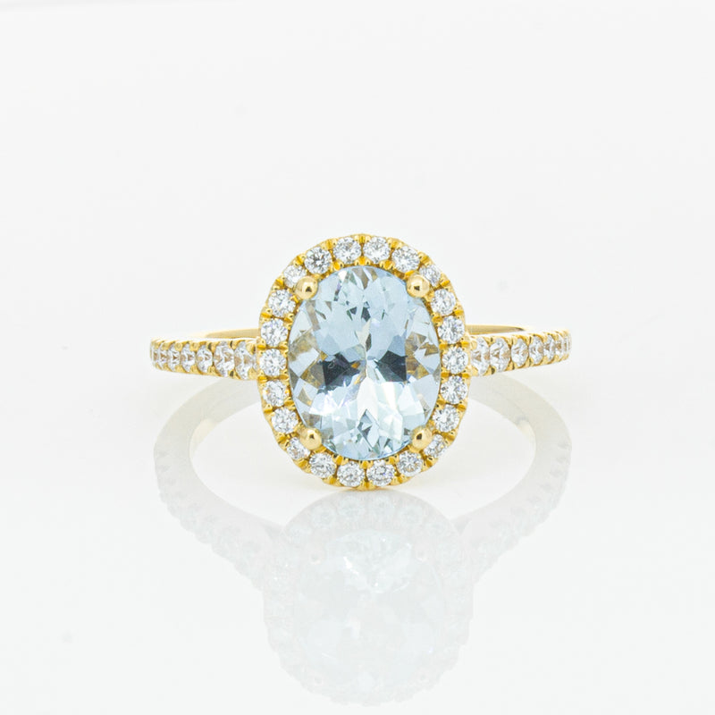 18ct Yellow Gold 1.58ct Aquamarine & Diamond Sierra Ring-Ring-Walker & Hall