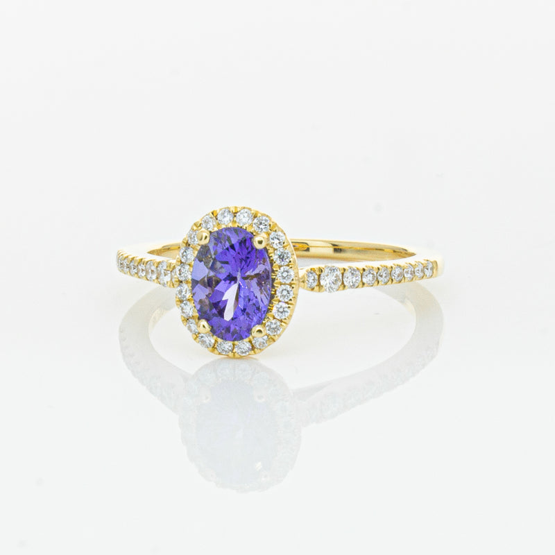 18ct Yellow Gold .81ct Tanzanite & Diamond Mini Sierra Ring-Ring-Walker & Hall