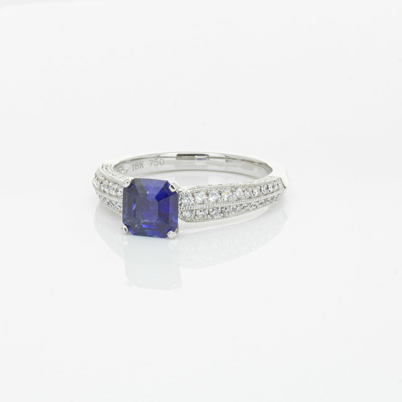 18ct White Gold 1.09ct Sapphire & Diamond Ring-Ring-Walker & Hall