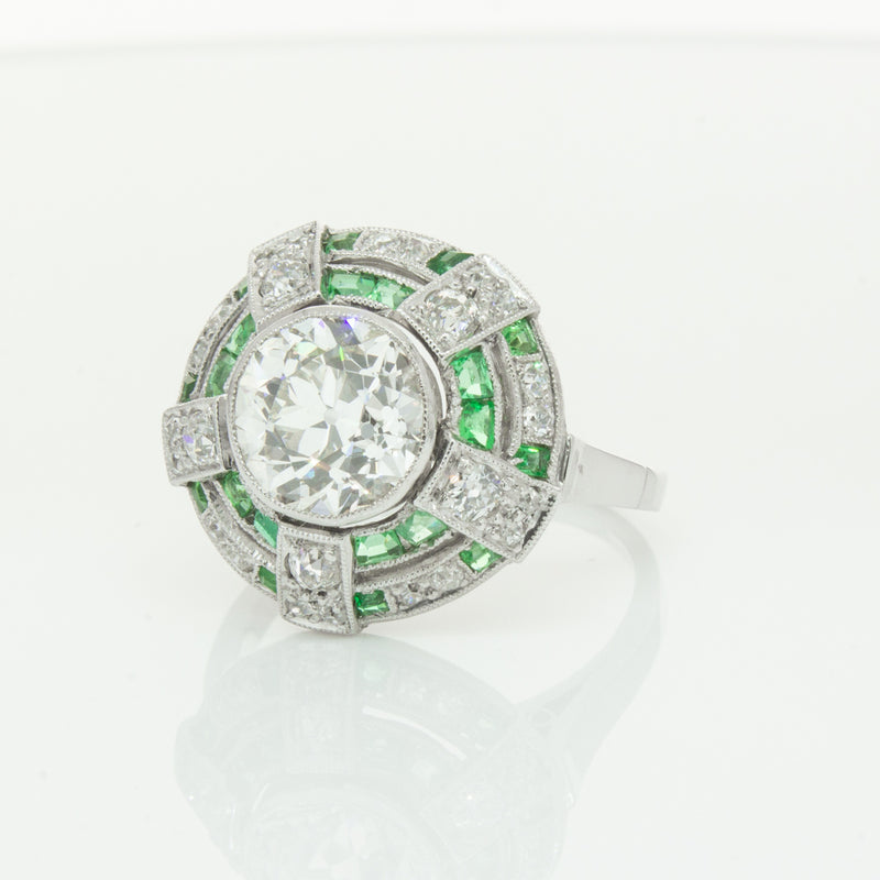 Vintage 14ct White Gold 1.94ct Diamond & Emerald Ring-Ring-Walker & Hall