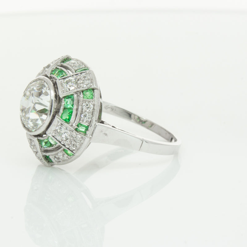 Vintage 14ct White Gold 1.94ct Diamond & Emerald Ring-Ring-Walker & Hall