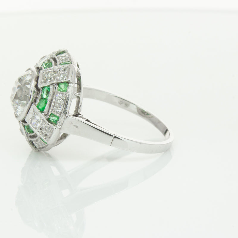 Vintage 14ct White Gold 1.94ct Diamond & Emerald Ring-Ring-Walker & Hall