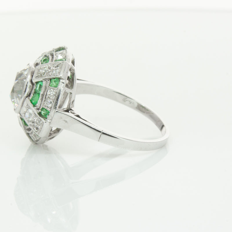 Vintage 14ct White Gold 1.94ct Diamond & Emerald Ring-Ring-Walker & Hall