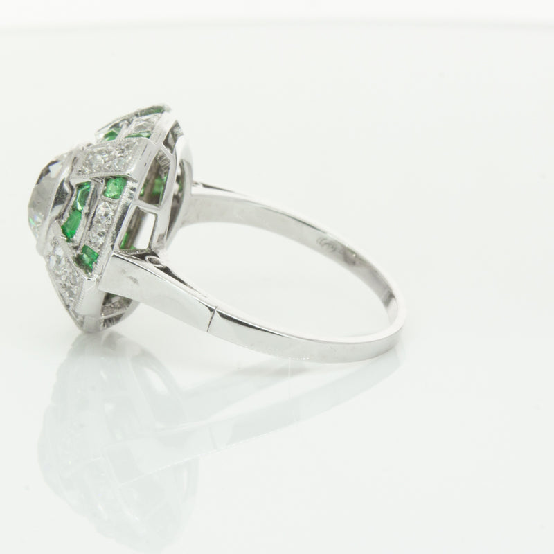 Vintage 14ct White Gold 1.94ct Diamond & Emerald Ring-Ring-Walker & Hall