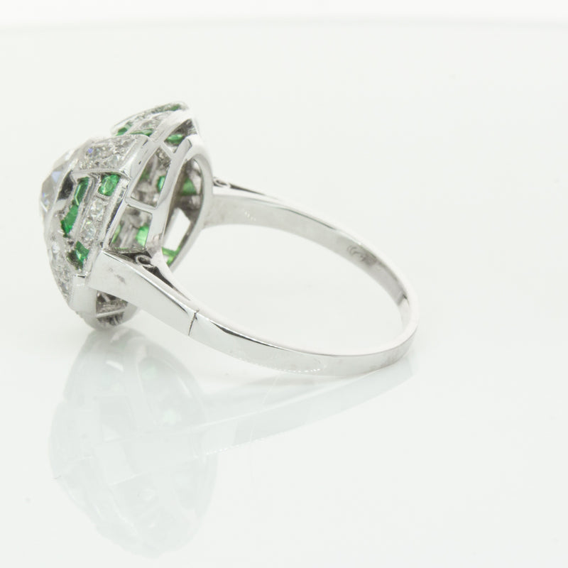 Vintage 14ct White Gold 1.94ct Diamond & Emerald Ring-Ring-Walker & Hall