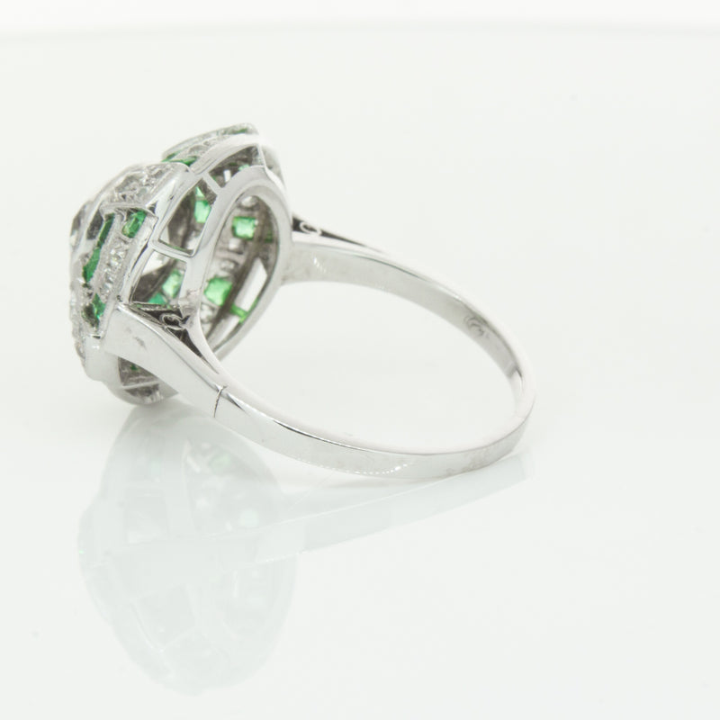 Vintage 14ct White Gold 1.94ct Diamond & Emerald Ring-Ring-Walker & Hall