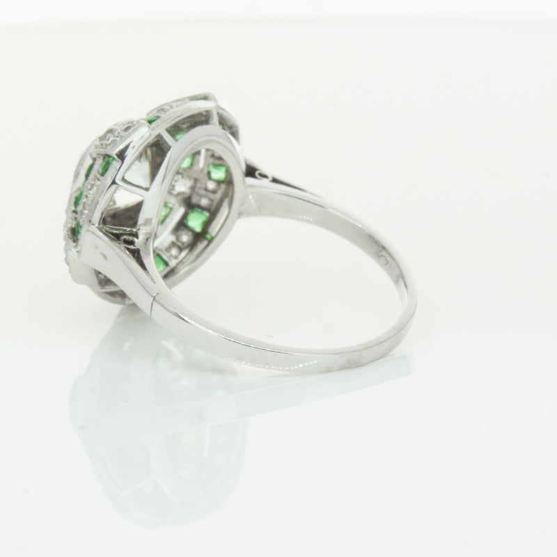 Vintage 14ct White Gold 1.94ct Diamond & Emerald Ring-Ring-Walker & Hall