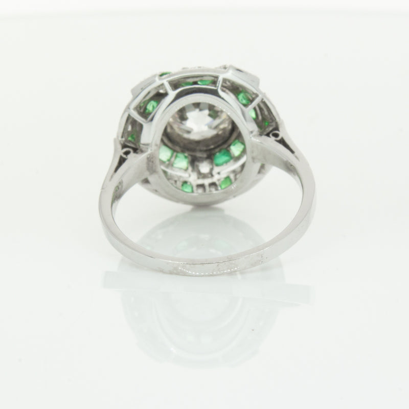 Vintage 14ct White Gold 1.94ct Diamond & Emerald Ring-Ring-Walker & Hall